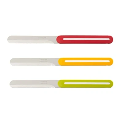 Afbeelding van Arcos Serie B Line tafelmessen, set van 3 ontbijtmes, gekarteld lemmet roestvrij staal NITRUM 100 mm, handvat polypropyleen, oranje/rood/groen