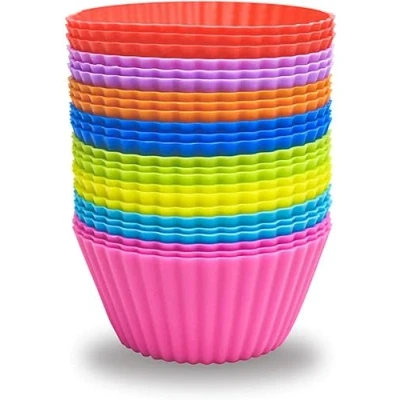 Afbeelding van 24 stuks muffinvormpjes, siliconen, 8 kleuren, mini cupcake vormen, herbruikbare muffinvormen van hoogwaardige siliconen BPA vrij, voor muffins en cupcakes