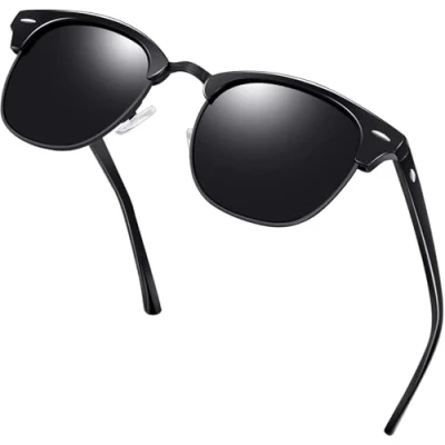 Afbeelding van KANASTAL Gepolariseerd Zonnebril Dames en Heren Retro Half Montuur Metal Zonnebrillen Klassiek Mode Met UV400 Bescherming Trekking Vierkante Unisex Glanzend Zwart