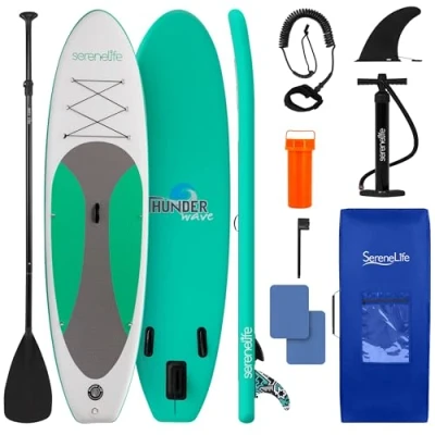Afbeelding van SereneLife Stand Up Paddleboard met Premium SUP Accessoires &amp; Draagtas Brede Stance, Onderste Vin voor Peddelen, Surfcontrole, Antislip Dek Geschikt Jongeren Volwassenen Staande Boot