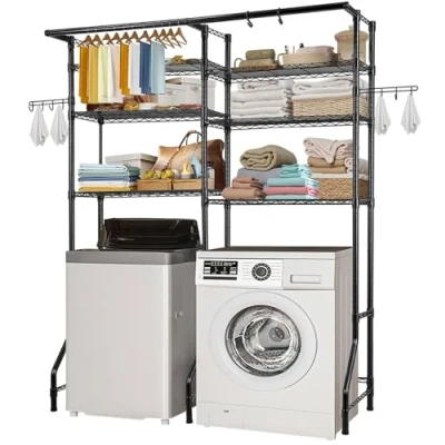 Afbeelding van VEVOR Opbergrek boven wasmachine/droger, dubbele rij, 6 lagen, zwart
