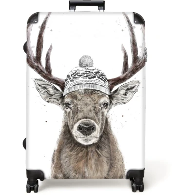 Afbeelding van NoBoringSuitcases.com® Koffer groot Reiskoffer lichtgewicht Hert Winter Muts Gewei Rolkoffer met 4 wielen Grote trolley XL 98 liter bagage