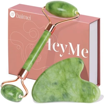 Afbeelding van Jade Roller en Gua Sha Tool, Facial Neck Massager, kalmeert, kalmeert ontspant de huid, elimineert wallen onder ogen