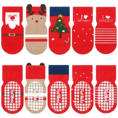 Afbeelding van FedMois 5 paar Baby kinderen sokken met anti slip grip sneaker onzichtbaar katoen, Kerstmis, 1 3 jaar