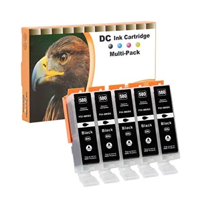 Afbeelding van D&amp;C 5 x zwarte inktcartridges, compatibel met Canon PGI 580 XXL, vervanging voor Pixma TR7550, TR8550, TS6150, TS6151, TS6250, TS6251, TS8150, TS8151, TS8152, TS8251, TS8252, TS91 50 TS9 155