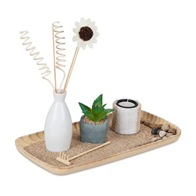 Afbeelding van Relaxdays waxinelichthouder set met zen tuin theelichthouder tafeldecoratie woonkamer