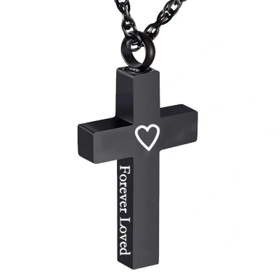 Afbeelding van Fako Bijoux® Ketting Ashanger / Assieraad Kruis Forever Loved RVS Staal Zwart
