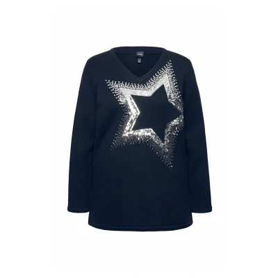 Afbeelding van Ulla Popken STAR Rolled Trui, Dames, Maat: 50/52, Navy blue