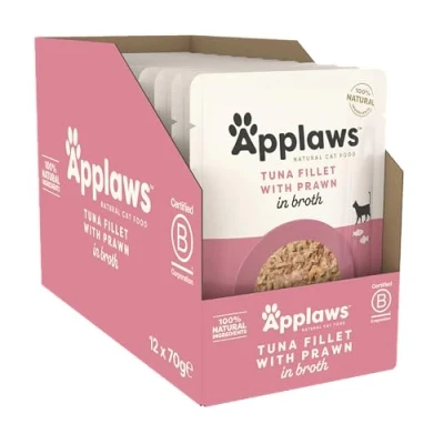 Afbeelding van 12x70g Tonijn met Garnalen uit de Stille Oceaan Applaws Kattenvoer