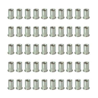Afbeelding van 50 stuks Blindklinkmoer RVS 304 platte kop trekken in M4 M5 M6 M8 M10 met verticale strepen, gegevensblad.