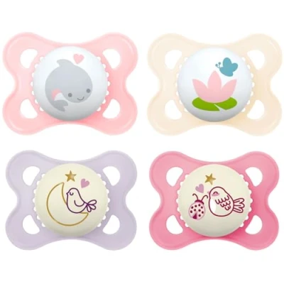 Afbeelding van MAM Day &amp; Night fopspeen 0 6 // set van 4 incl. 2 steriliseerde trasportboxen