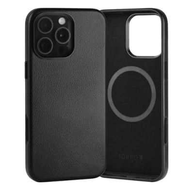 Afbeelding van TORRO Hoesje Compatibel met iPhone 16 Pro Max Premium Lederen MagSafe Case (Zwart)