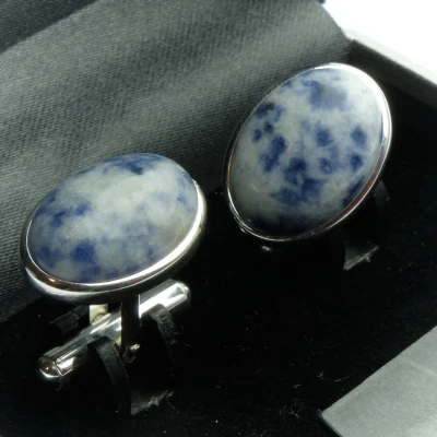 Afbeelding van Manchetknopen Echt 925 Zilver Blauwgestipte Steen