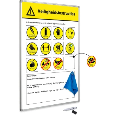 Afbeelding van Veiligheidsbord Corona met wisselbare iconen Nederlandstalig 30x45cm