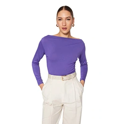 Afbeelding van Trendyol Vrouwen Vrouw Regelmatige Bodycon Boothals Gebreide Blouse Shirt, Damson Kleur, XL, XL