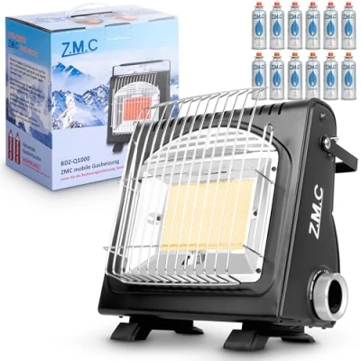 Afbeelding van Z.M.C 2 in 1 draagbare gasverwarming en gasfornuis + 12 gaspatronen 227 g, keramische verwarming, campingverwarming, 1,7 kW, gaskachel voor buiten binnen, mobiele warmtestraler met piëzo ontsteking