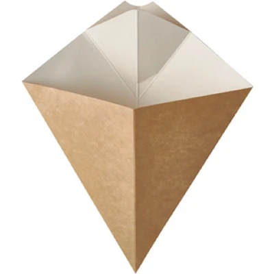 Afbeelding van Puntzakken van Papier en Karton Friet met Sausvak &quot;Pure&quot; 235 x 190mm Bruin Wit inhoud 150gr