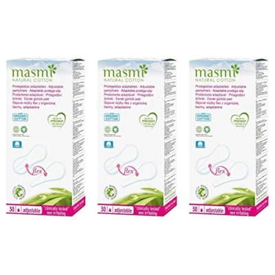 Afbeelding van 24 Masmi Aanpasbare Flexi Panty Liners Organisch Katoen (voor Briefs, Bikini, Thong, Tanga, G String). Gecertificeerd, hypoallergeen, biologisch afbreekbaar, parfum, chloor en dioxine vrij (3)