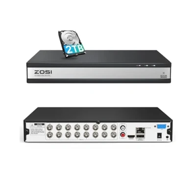 Afbeelding van ZOSI 16CH H.265+ 1080P DVR Videorecorder met 2TB Harde Schijf en AI detectie, Hybride 4in1 AHD CVI TVI CVBS, 16 Kanalen Bekabelde BNC ingang