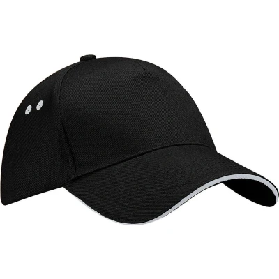 Afbeelding van Beechfield Unisex Ultimate 5 Panel Contrast Baseball Cap met Sandwich Peak / Hoofddeksel (Pakket van 2) (Zwart/lichtgrijs)