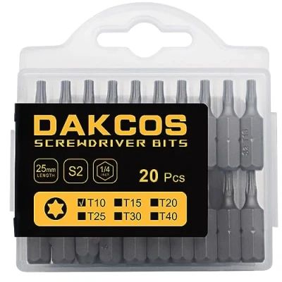Afbeelding van DAKCOS T10 bits, bits T10, bit assortiment van S2 (lengte: 25 mm, 20 stuks)