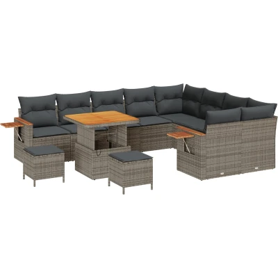 Afbeelding van vidaXL 12 delige tuinbank set met kussens grijs poly rattan acacia