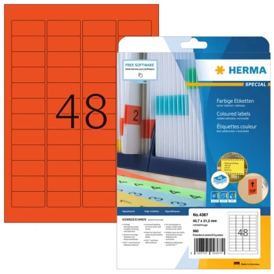 Afbeelding van Etiket HERMA 4367 45.7x21.2mm verwijderbaar rood 960stuks