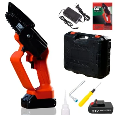 Afbeelding van ROTORAZER Minichain Saw, Mini elektrische kettingzaag, draagbaar, draadloos, met accu en oplader, voor het zagen van hout, tuintakken bomen, tuingereedschap