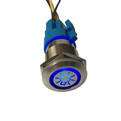 Afbeelding van Mintice Roestvrij Staal Auto Vrachtwagen Tuimelschakelaar Drukschakelaar Schakelaar Wipschakelaar Waterdichte 19mm 12V 5A Blauw Licht Koplamp Stekker Draad