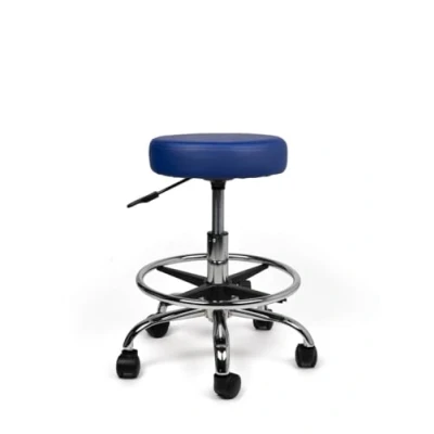 Afbeelding van tabouret Blauw Laag met Voetring Zithoogte 40/58cm kruk op wielen krukje werkkruk zadelkruk bureaukruk kapperskruk verstelbaar draaikruk rugleuning tot 160kg