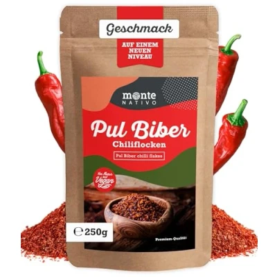 Afbeelding van pul Biber Monte Nativo (250 g) scherpe chilivlokken bever Aleppo Pepper specerijen ideaal voor koken aromatische en lekkernij Turkse