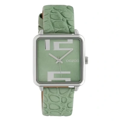 Afbeelding van OOZOO Timepieces Zilverkleurige horloge met licht groene leren band C10367
