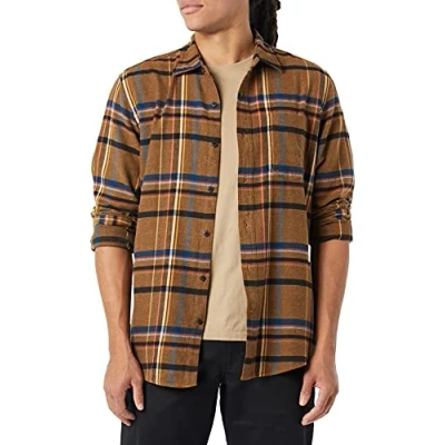 Afbeelding van Amazon Essentials Men&#039;s Flanellen overhemd met lange mouwen (verkrijgbaar in grote en maten), Zwart Bruin Geruit, L