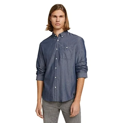 Afbeelding van TOM TAILOR Denim Mannen Gestructureerd overhemd 1024719, 26434 Navy White Dobby Structure, M