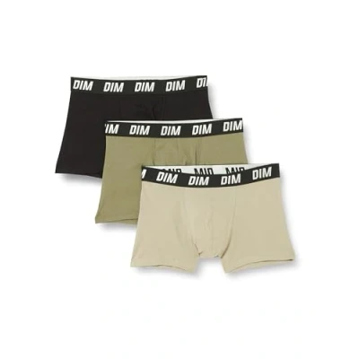 Afbeelding van DIM Boxer 3 PACK Boxershort, Heren, Maat: 8, Noir/vert olive/taupe