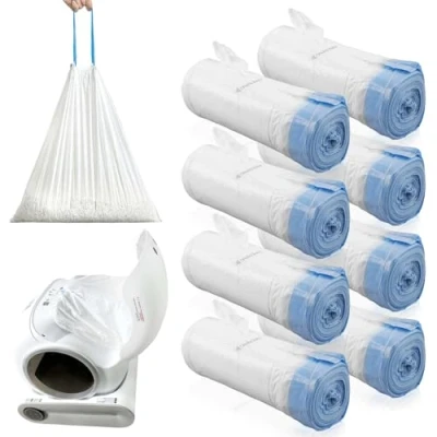 Afbeelding van Sporgo 160 stuks vuilniszakken met handvat: kattentoiletzak, zelfreinigende kattenbak trekkoorden, kattenbakzak, kattenbak, navulzak voor het wisselen van kattenbakvulling, 8 rollen