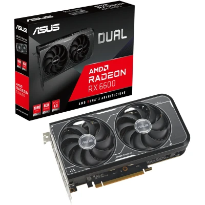 Afbeelding van ASUS Dual AMD Radeon RX 6600 8GB GDDR6 Gaming grafische kaart (AMD RDNA 2, PCIe 4.0, geheugen, HDMI 2.1, DisplayPort 1.4a, Axial tech ventilatorontwerp, 0dB technologie)