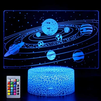 Afbeelding van Hoofun Nachtlampje zonnestelsel 3D, universum, ruimte, melkwegstelsel, zonnestelsel, illusie, lamp, ideaal geschenk voor kinderen op verjaardagen of feestdagen, Kerstmis