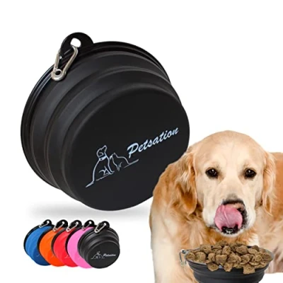 Afbeelding van PETSATION Hondenbak opvouwbaar voor onderweg [het origineel] voederbak de hond ideaal dagelijks gebruik 2 l waterbak drinkbak reisbak, voederbak, bak (zwart, 2000 ml)