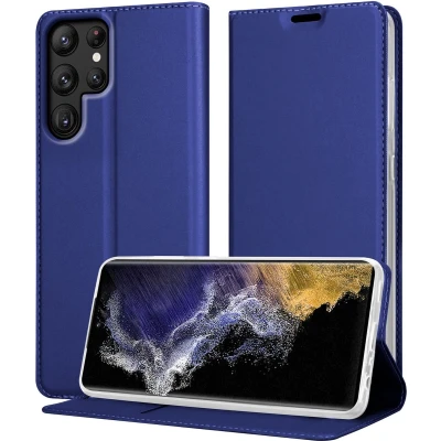 Afbeelding van Cadorabo Hoesje geschikt voor Samsung Galaxy S22 ULTRA in CLASSY DONKER BLAUW Beschermhoes met magnetische sluiting, standfunctie en kaartvakje Book Case Cover Etui