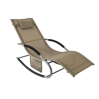 Afbeelding van SoBuy Ligstoel, Tuinstoel, Schommelstoel met Verstelbare Hoofdsteun, Opbergzak en Voetensteun, voor Tuin,Buiten, Balkon, Strand, Bruin, OGS28 BR