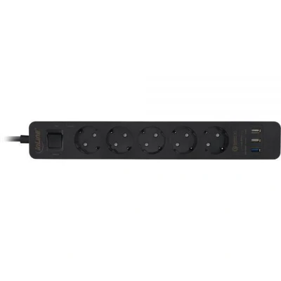 Afbeelding van InLine stekkerdoos met 5 contacten en 3x USB Quick Charge 3.0 / zwart 1,5 meter