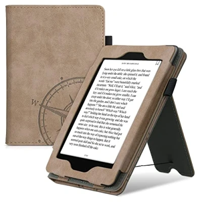 Afbeelding van kwmobile flip cover compatibel met Amazon Kindle Paperwhite Case magnetische sluiting Hoes voor e reader in bruin Vintage Kompas