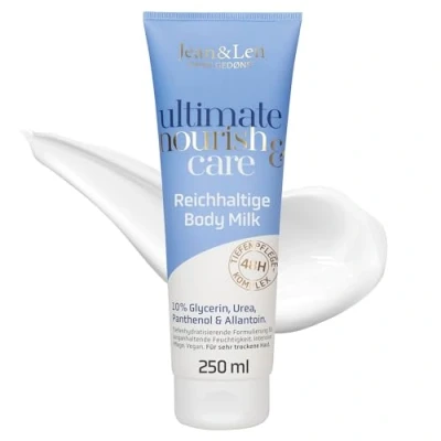 Afbeelding van Jean &amp; Len Ultimate Nourish Care Body Milk, voor de zeer droge huid, hydrateert huid 48 uur lang, met vitamine E, rijke bodylotion, zonder parabenen en siliconen, veganistisch, 250 ml
