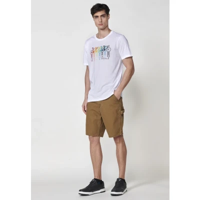 Afbeelding van Koroshi Shortsleeved Tshirt print, Heren, Maat: Medium, Blanco white