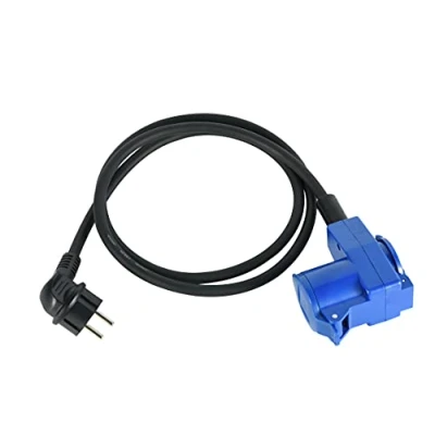 Afbeelding van Electraline 55092 Camping adapterkabel 1,5 M/verlenging/CEE adapter met Schuko stekker en CEE hoekkoppeling incl. contactdoos, rubberen kabel H07RN F 3G1,5, voor buitengebruik IP44