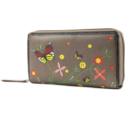 Afbeelding van bruno banani Leren Portemonnee Butterfly Large Zip Around Taupe Grijs Veelkleurig