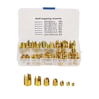 Afbeelding van 50 stuks zelftappende schroefdraadinzetstuk, messingkleurige schroefdraadinzetstukken combinatieset reparatieschroefdraadgereedschap