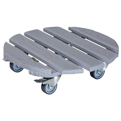 Afbeelding van Wagner Creo 20086301 Plantenroller Ø 38 x 10,5 cm, bloemenroller voor buiten en binnen, massief FSC® hout, grijs, geribbeld, 2 totale vergrendelingen, draagkracht 200 kg, Made in EU