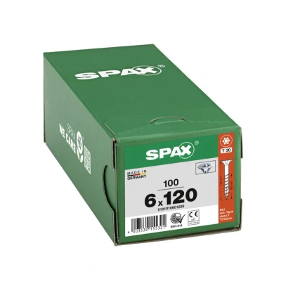 Afbeelding van Spax spaanplaatschroeven platverzonken kop verzinkt T Star T30 deeldraad 6.0 x 120mm